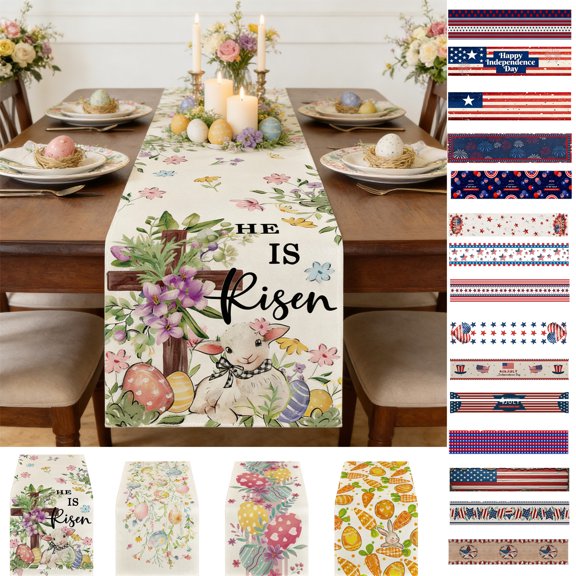 Easter Decorations Easter Table Runner Spring-themed Table Runner With Rabbits And Easter Eggs Made Of Linen Material Suitable For Easter Home Decoration