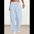 thumbnail image 4 of Pantalones Bóxer de Pijama A Rayas de Cuadros para Mujer, Cómodos y Bonitos con Bolsillos, Conjuntos de Otoño Y2K Azul M, 4 of 9