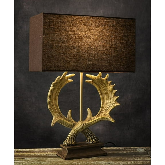 Western Rustic Vintage 2 Entwined Elk Moose Antlers Sculptural Table Lamp Decor