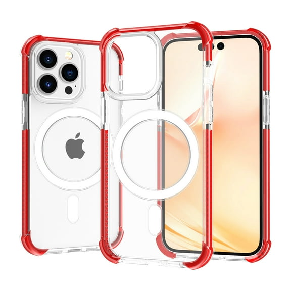 Elehold Magsafe Clear Case for iPhone 14 Pro Msx 6.7 inch with Magnetic Charging Wireless Anti-Scratch Shockproof Clear Four Corner Cushion Durable Anti-Dropping Case, Red