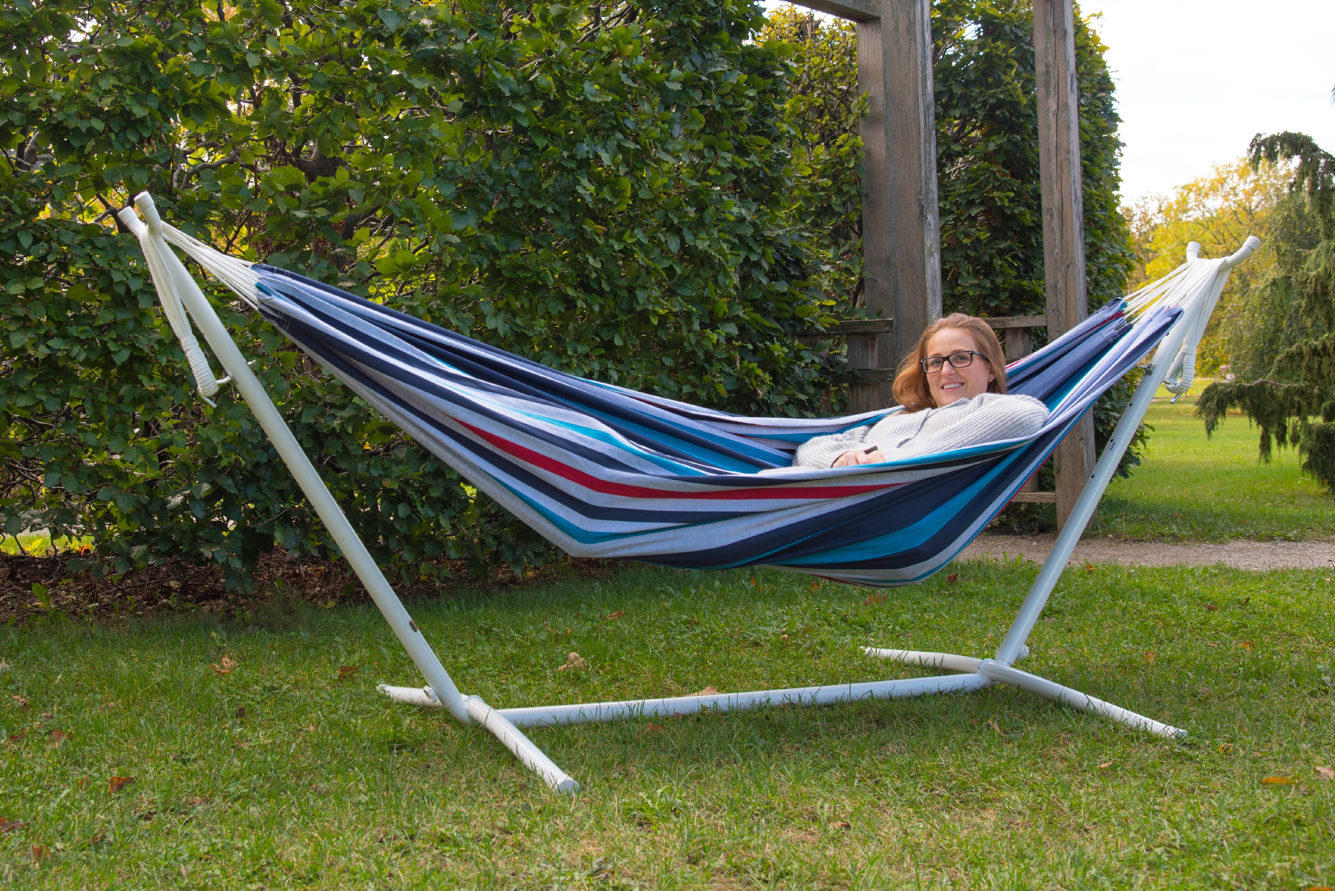 Vivere39s Combo Double Denim Hammock With White Stand 9ft Walmart