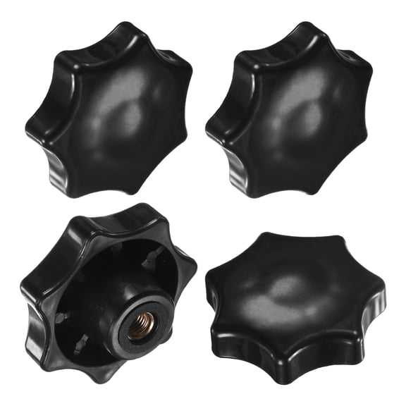 Uxcell 4-Pack 7 Star Knobs, M8 Female Thread 60mm Seven-Pointed Head Blind Hole Clamping Grip Handles [Black]