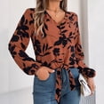 thumbnail image 6 of OBEEII Shirts for Women Long Sleeve V Neck Button Down Tops Fashion Floral Printed Blouses Tie Front Loose Fit Tshirts, 6 of 8