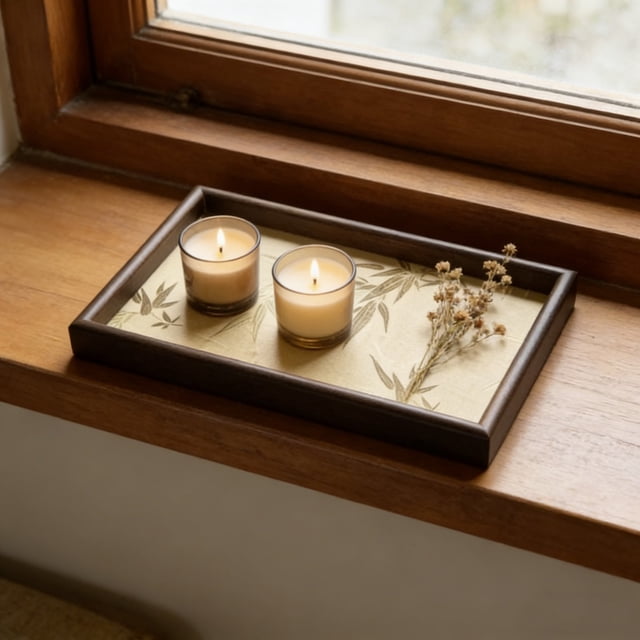 Wood Decorative Leaf Tray with Raised Edges for Jewelry Tea Accessories, Small Rectangular Storage Tray, Yellow Green, 30 x 20 x 3 cm