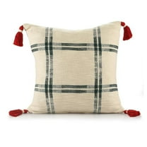 HomeRoots 534295 20 x 20 in. Christmas Plaid Cotton Zippered Pillow with Tassels, Ivory & Green