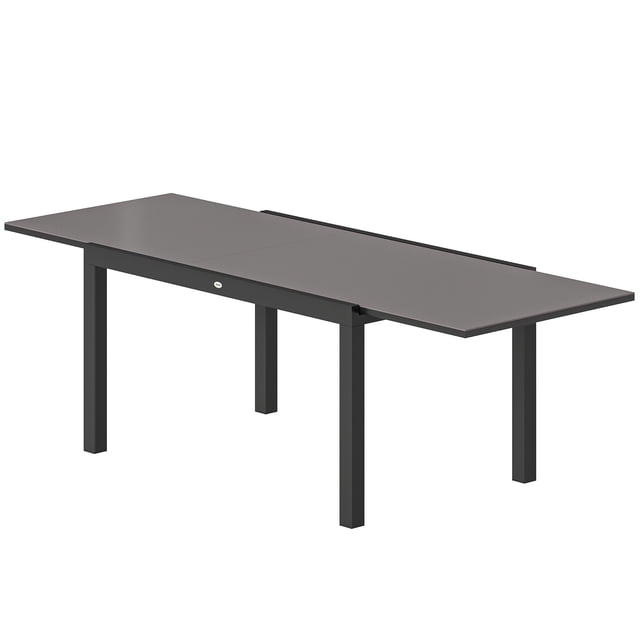 Table à Manger d'Extérieur Extensible, Cadre en Aluminium Noir 55 Pouces-94,5 Pouces avec Dessus en Verre Trempé Résistant aux Rayures, Table de Patio Polyvalente pour les Rassemblements de Repas au Jardin, dans la Cour Ou dans la Cour Arrière