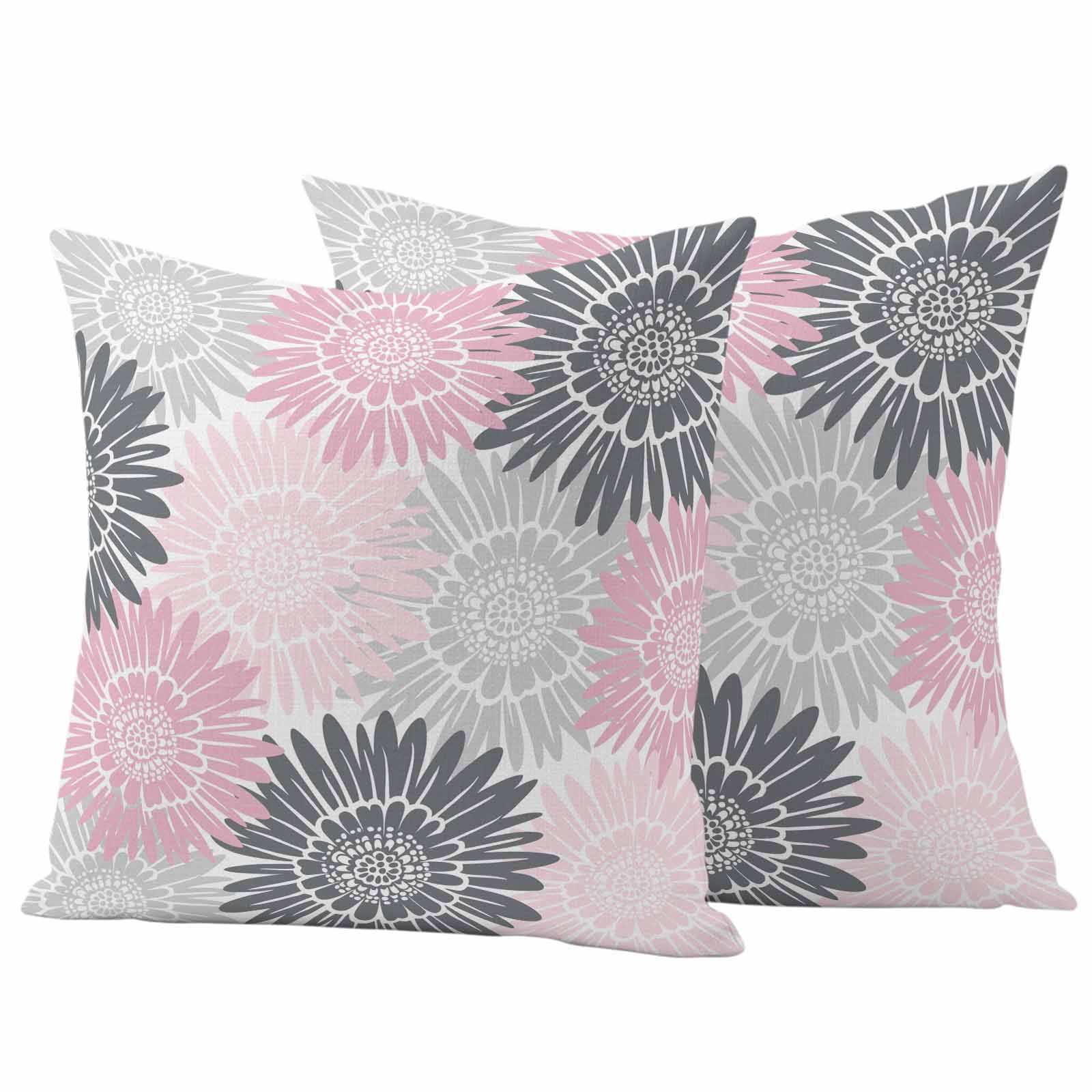 Pink Grey Sunflowers Outdoor Waterproof Throw Pillow Covers 18x18 Set of 2, Boho Rustic Floral Vintage Blossom Decorative Pillowcases Cushion Pillowcase for Couch Sofa Patio Outside Pillow Protector