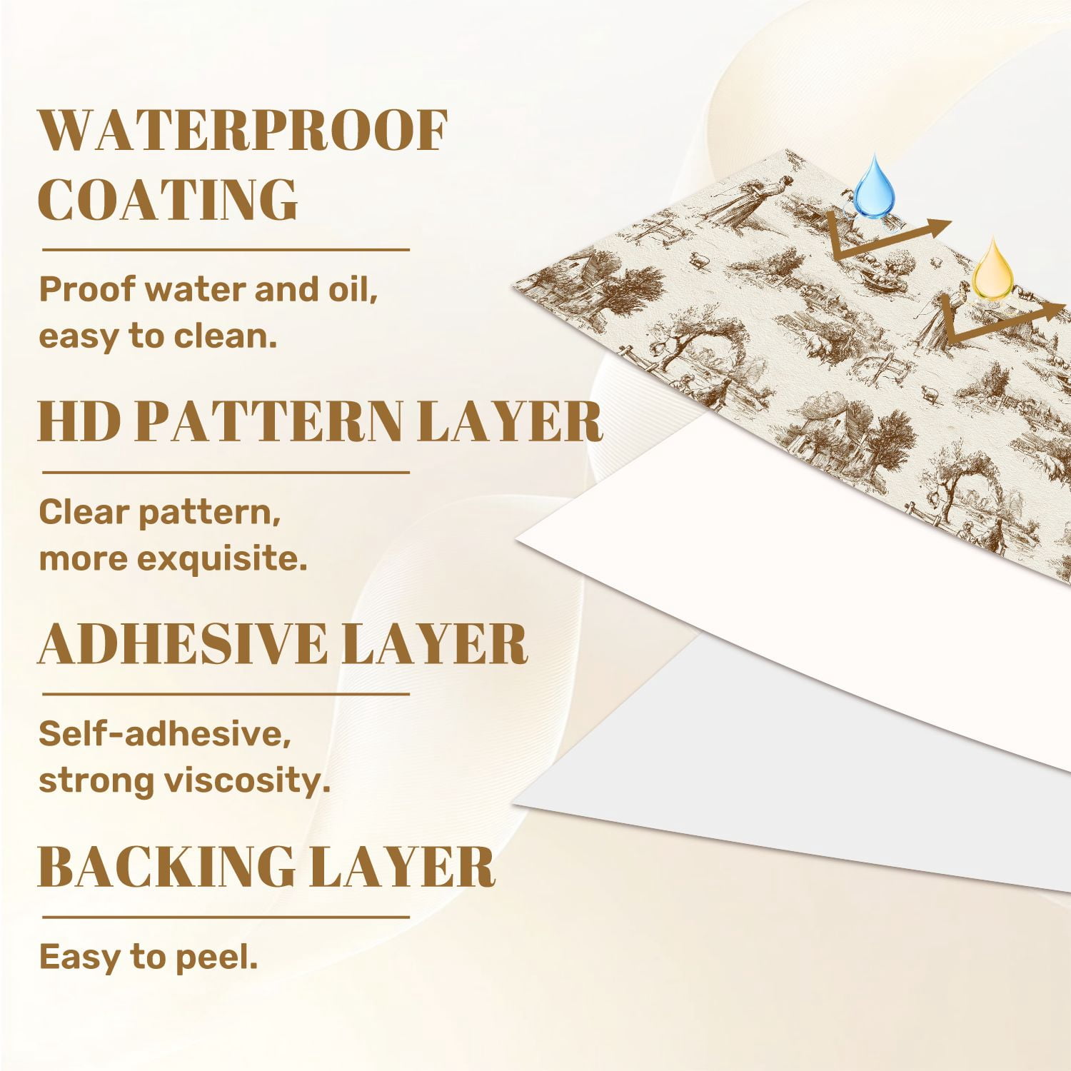 Peel and Stick Wallpaper Pastoral Countryside Toile Farmhouses Sheep River Wall Mural 17.7in x 9.8ft Self Adhesive Removable Wall Paper Renter Friendly Wallpaper for Nursery Bedroom Cabinets