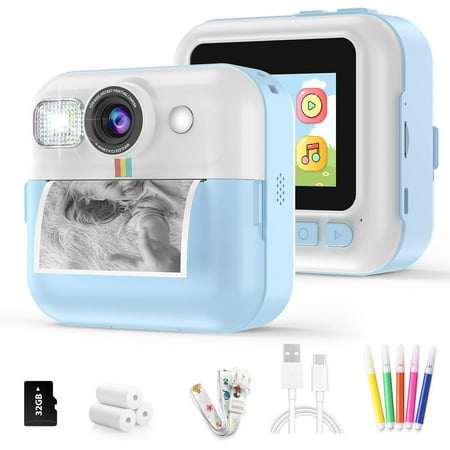 SANPTENT Kids Camera Instant Print, Portable Digital Cameras for Boys & Girls Age 3-12 Christmas Birthday Gifts, Blue