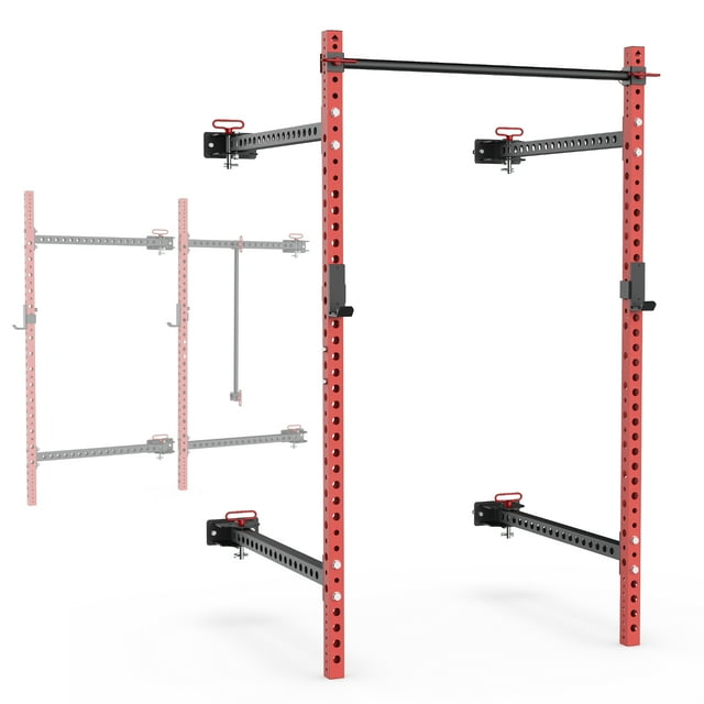 Synergee 2200 Series Folding 79" by 41” Squat Rack with J-Cups & Adjustable Pull Up Bar. Exercise Stand with 750lb Capacity. Power Cage