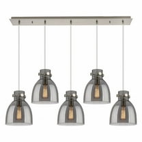 Innovations Lighting  Newton Bell - 5 Light 8" Cord Hung Linear Pendant Brushed Satin Nickel/Light Smoke