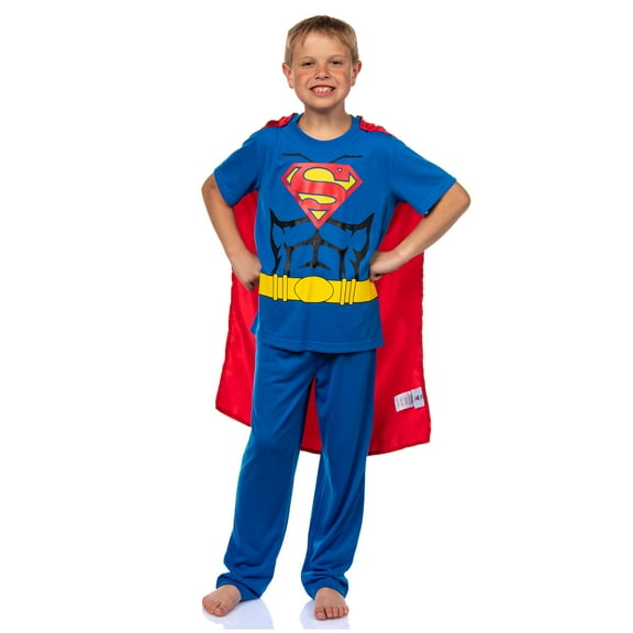 DC Comics Superman Pajamas Boys Short Sleeve Shirt and Pant Set with Detachable Cape PJs