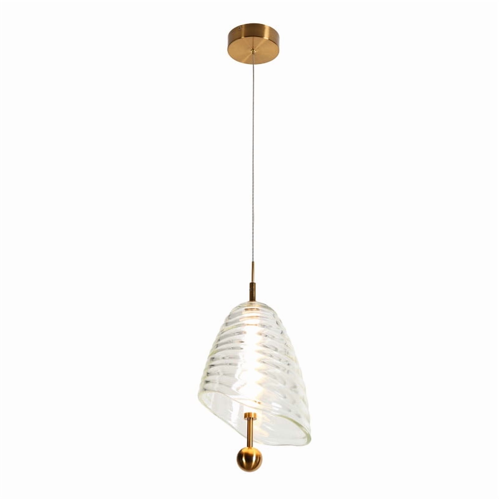 LNC Modern Gold Pendant Light with Clear Textured Shade, Integrated LED Hanging Fixture