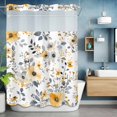 thumbnail image 6 of Country Style No Hooks Shower Curtain with Snap-in Liner Flowers Gray Leaves Floral Shower Curtains for Bathroom, Waterproof, Easy Install, Washable 60"x72", 6 of 9
