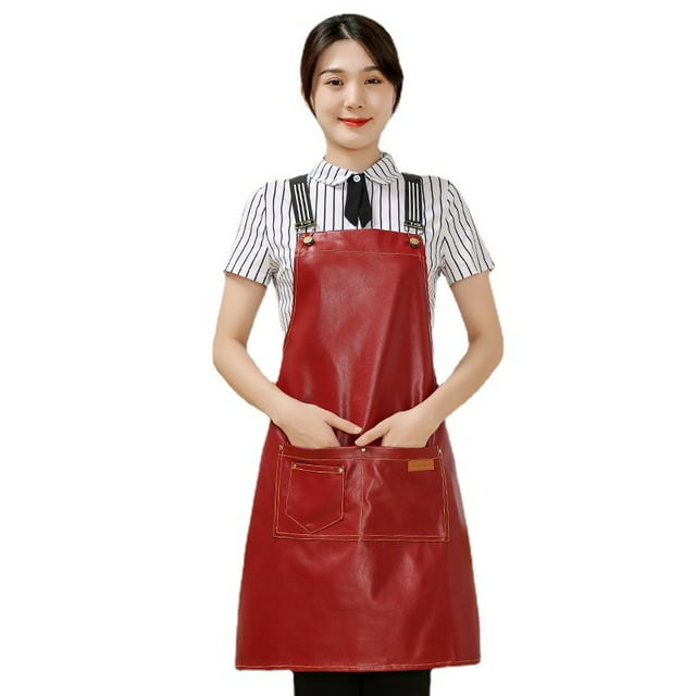 Delantal de piel sintética impermeable y resistente al aceite para mujeres y hombres