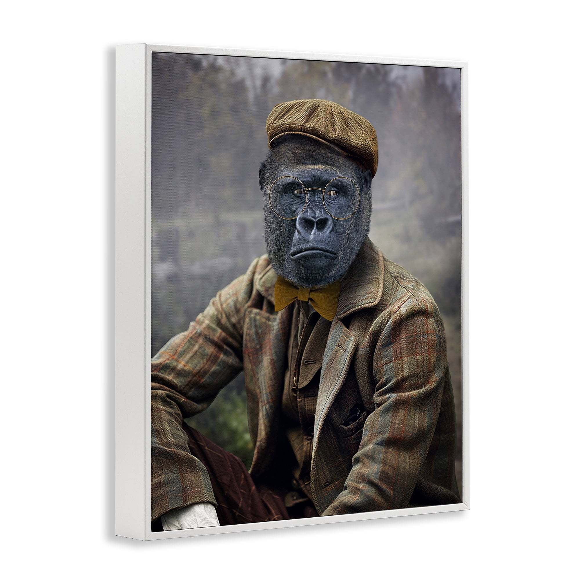 Stupell Industries Vintage Gorilla Portrait Animals & Insects Painting White Framed Art Print Wall Art, 16 x 20
