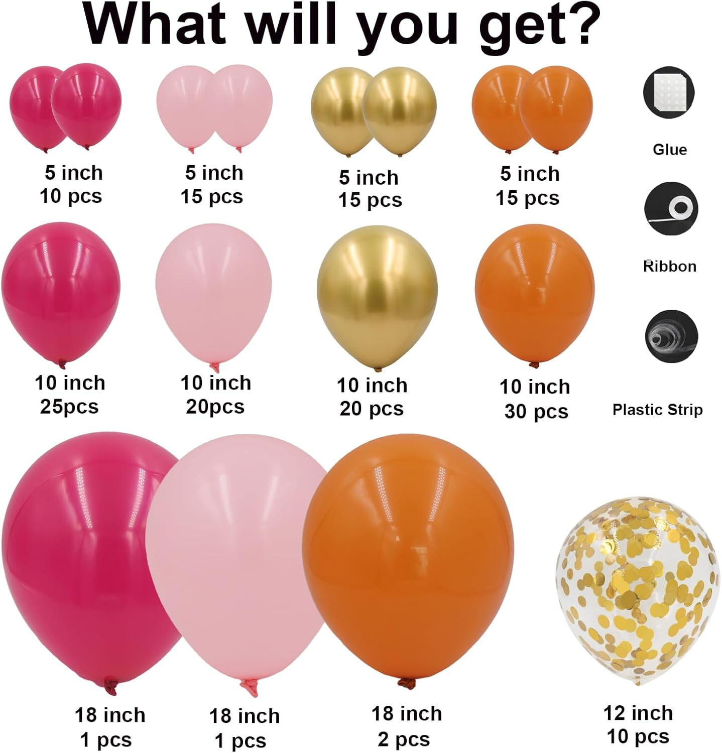 Pink and Orange Balloons Arch Kit - 164pcs Hot Pink and Orange Metallic Gold Confetti Balloons in Different Size 18 12 10 5inch for Summer Tropical Birthday Sunset Party Graduation Decorations