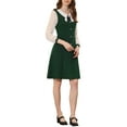 thumbnail image 4 of INSPIRE CHIC Women's Contrast Collar Long Sleeves A-Line Button Decor Short Dress Dark Green XS, 4 of 5