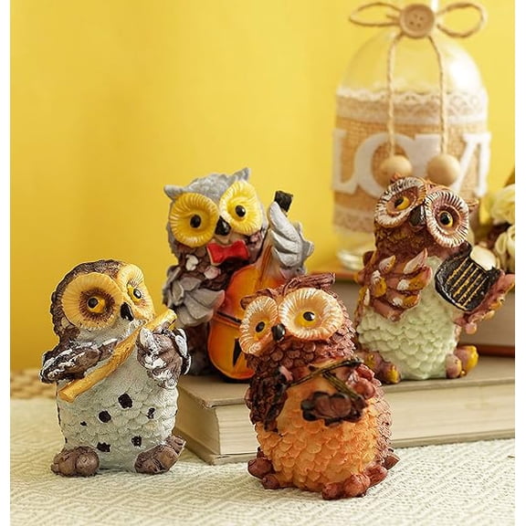 TIED RIBBONS Set of 4 Owls Playing Musical Instruments Showpiece Figurines