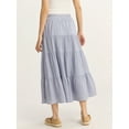 thumbnail image 3 of Time and Tru Women’s and Women's Plus Tiered Midi Skirt with Elastic Waistband, Sizes XS-4X, 3 of 5