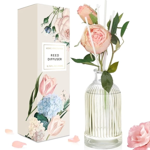SCENTORINI Rose Flower Reed Diffuser, 6.76 fl oz Essential Oils Air Fresheners for Home & Bathroom Décor