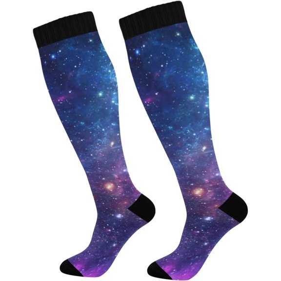 GZHJMY Galaxy Compression Socks, Women Men Long Stocking (20-30mmHg), Travel Knee High Stockings for Athletic Sports,Running,Cycling,Nursing