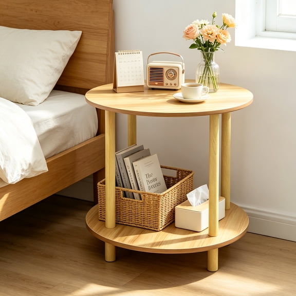 2-Tier Round End Table, Small Side Table For Living Room, Round Corner Table for Small Spaces, Living Room, Bedroom