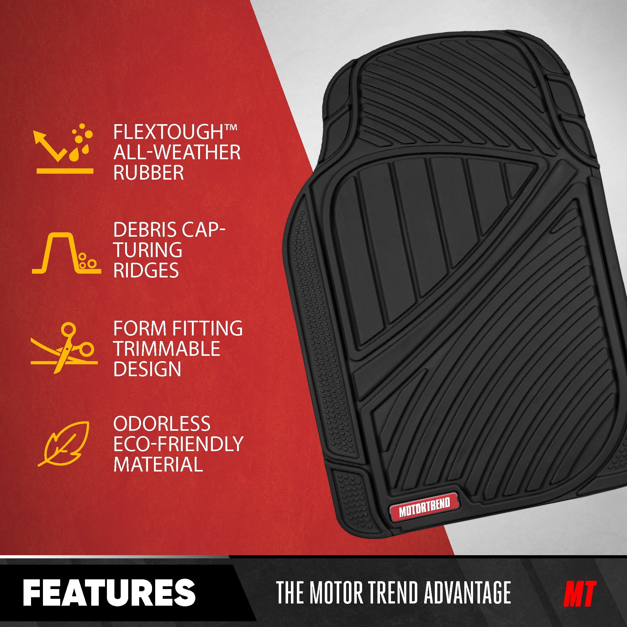 Motor Trend 3-Row Heavy Duty Rubber Floor Mats & Liners for Car SUV Van, Front 2nd & 3rd Row Durable Polymerized Latex Full Interior Protection, Extra-High Ridgeline Design, Black