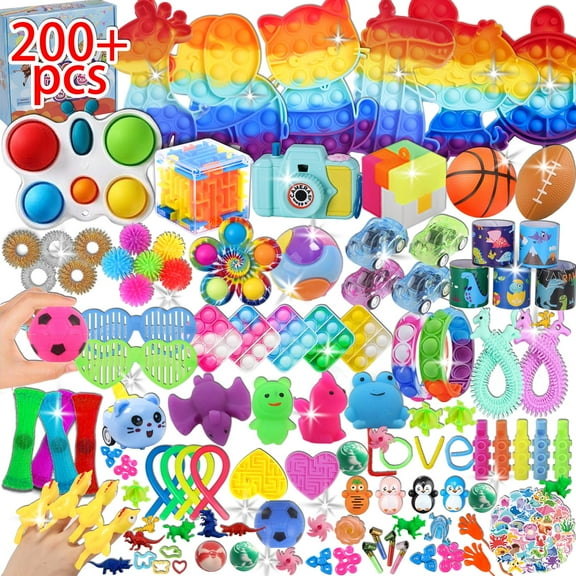 200 Pcs Party Favors for Kids, Fidget Toys Bulk, Birthday Gift Toys, Stocking Stuffers, Treasure Box Birthday Party, Goodie Bag Stuffers, Carnival Prizes, Pinata Filler for Classroom