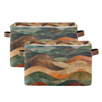 Yayeee 2 Pack Canvas Storage Basket with Handles for Shelves Fabric Bins Closet Organizer, Abstract Wavy Landscape