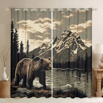 Manfei Teens Female Men Safari Bear Black Out Curtains,Woodland Wildlife Curtains Pack of 2 (42x63 Each),Jungle Animal Bedroom Curtains,Microfiber Bedroom Decor