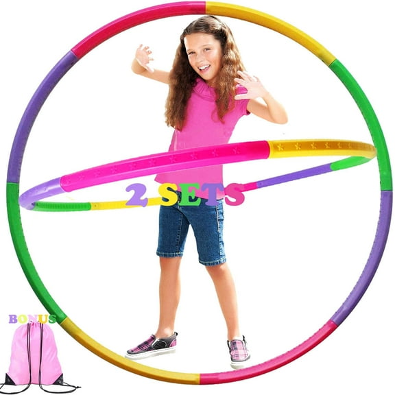 2 Set Detachable Kids Fitness Toy Exercise Hoops W/Backpack for 3-12 Child, Multi-Color