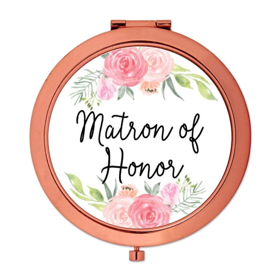Koyal Wholesale Compact Mirror Matron of Honor Wedding Gift, Rose Gold, Peach and Pink Roses, 1-Pack
