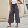thumbnail image 3 of Ohufall Womens Solid Color Pants Elastic Waist Drawstring Pant Fashion Wide Leg Breathable Comfort Casual Pants, 3 of 6
