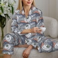 thumbnail image 6 of Xecao sparus aurata Print Women Pajamas Set Soft Sleepwear Pjs long Sleeve Button Down Nightwear with Long Pants-Small, 6 of 7