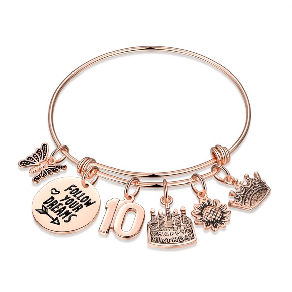 TINGN Birthday Gifts for Women Girls Rose Gold Birthday Charm Bracelets 5th-90th Birthday Gift