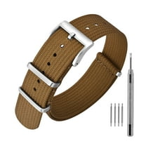 ANNEFIT Nylon Watch Band 22mm, One-Piece Waterproof Military Watch Straps with Heavy Silver Buckle (Brown)
