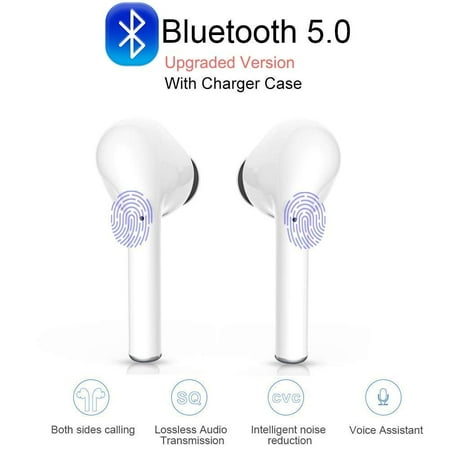 Premium Sound With Bass Wireless Earbuds, IPX7 Waterproof Bluetooth 5.0 Headphones with Mic, Premium Sound Pumping Bass, 120H Playtime, Touch-Control, 400mAh Charging Case, CVC8.0 Sport Headphones for iOS Android ()