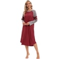 thumbnail image 5 of Baywell Women's Long Sleeve Long Nightgown Color Block Raglan Sleeve Sleepwear Crew Neck Loungewear Full Length Nightshirt Loose Casual Sleep Dress S-3XL, 5 of 9