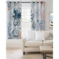 thumbnail image 2 of Ocean Octopus Blackout Curtains for Bedroom Living Room Darkening Curtains 54 Inch Long Summer Coastal Coral Flower Shells Short Curtain for Small Window Treatment Insulated Grommet Drapes 42"x54"x2, 2 of 9