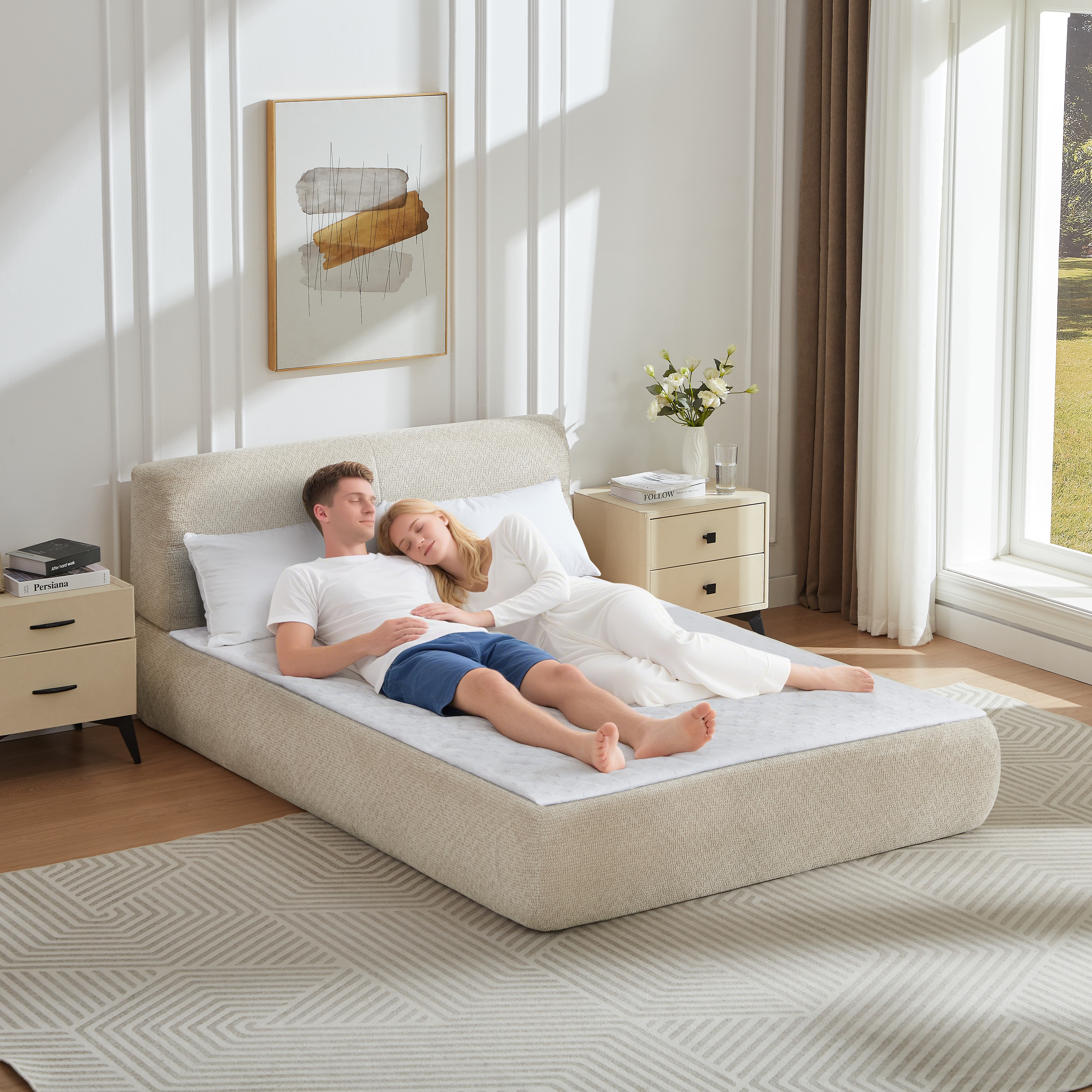 MAYEERTY Compressible Chenille Bed with Spring Cushion, Minimalist & Stylish for Bedroom, 87*57*31"Grey