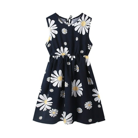

Little Girls Dress Toddler Crew Neck Summer Sleeveless Casual Beach Floral Printed Party Dress Kids Baby Sweet Sundress Outwear Leisure Dailywear