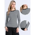 thumbnail image 2 of DARING DIVA Women's Casual Fitted Striped Long Sleeve Tees M Black White Stripe, 2 of 6