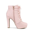 thumbnail image 3 of BLISSFUL STEP Women's Platform Lace Up Strap Block Heels Ankle Boots Pink 7.5, 3 of 7