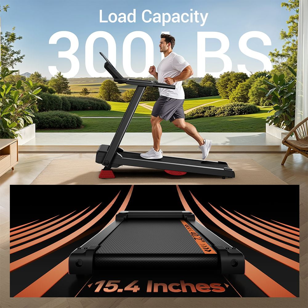 Foldable Treadmill – 14KM/H, 12 Built-in Programs, Heart Rate Sensor, Dual Cushion System, 136kg Weight Capacity ROBORE P8