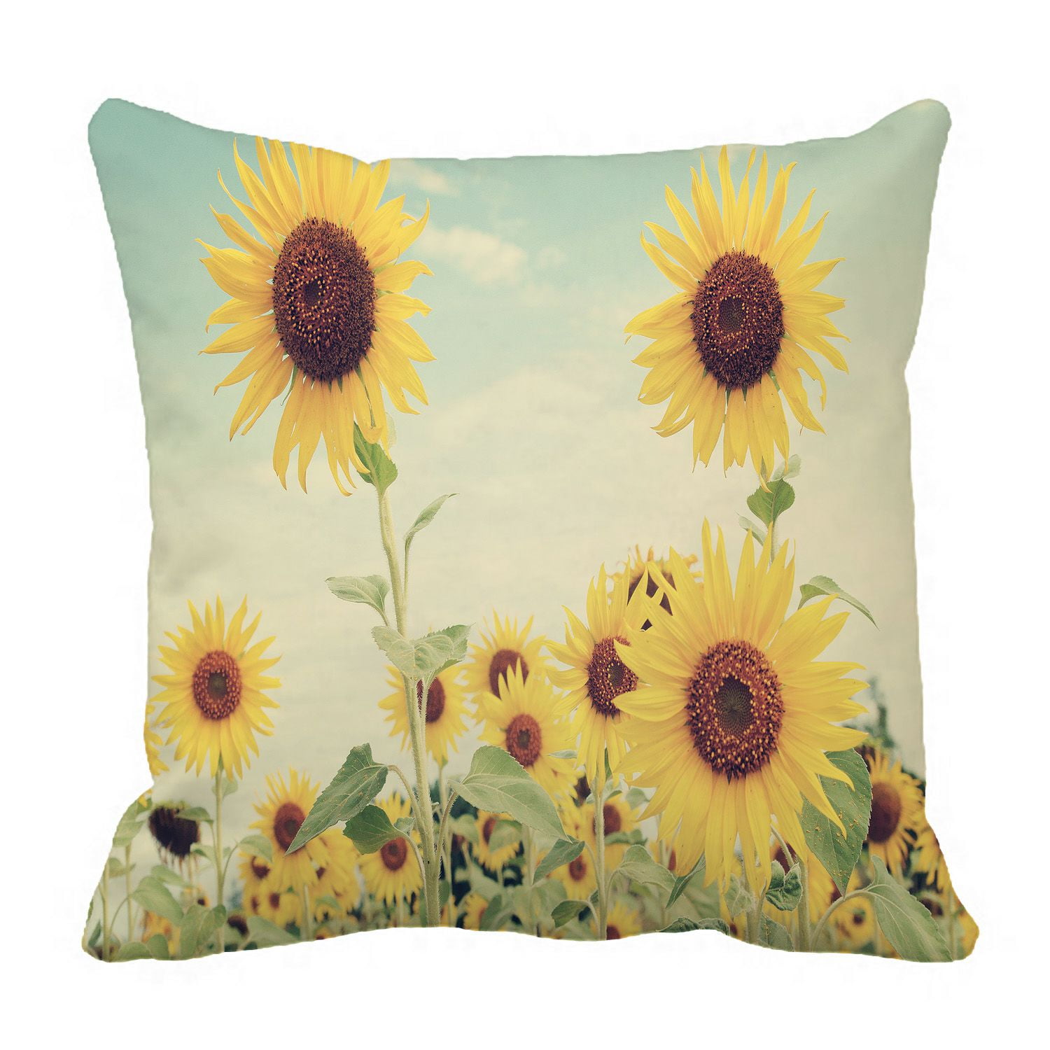 PHFZK Beautiful Sky Pillow Case, Nature Art Sunflowers Fields Landscape