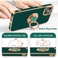 thumbnail image 4 of Case for iPhone 15 Case with Ring Stand, 360° Rotatable Ring Holder Magnetic Kickstand, Plating Rose Gold Edge Soft Cover Luxury Protective Phone Case for iPhone 15 6.1", Midnight Green, 4 of 14