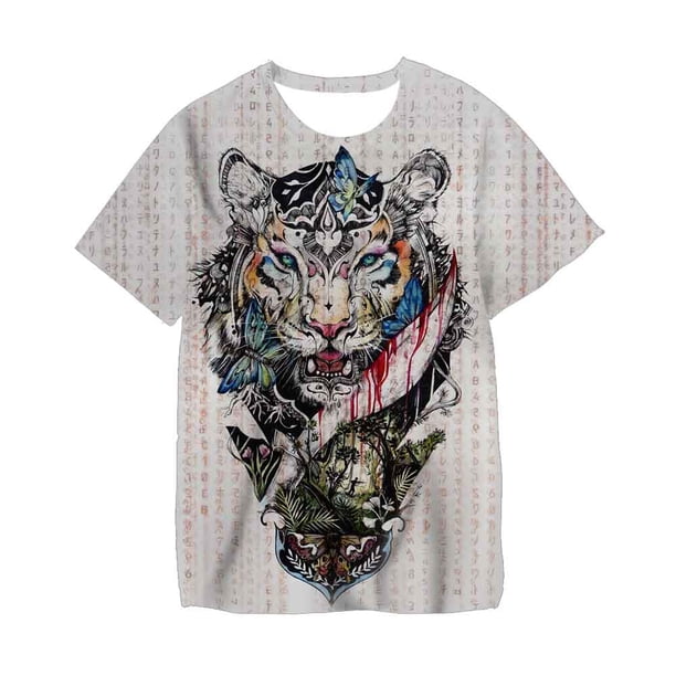 Camiseta con estampado de Lion3D para hombre, camiseta de manga corta con cuello redondo, estilo 3D, camiseta informal de moda, 2022 Gao Jinjia LED