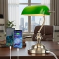 thumbnail image 4 of Novaretro Green Glass Bankers Desk Lamp with USB & Type-C Charging ports,14.17"H, Brass Finish Base, 4 of 8