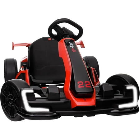 TSCOCOMART Go Kart Electric Drift Kart Car with Adjustable Seat, 24V Outdoor Ride on Toy with 4 Speed Mode, Crazy Cart for Kids 6-12 Years Old,Fast 300W Motor,8.5 MPH, LED Lights, Bluetooth - Red